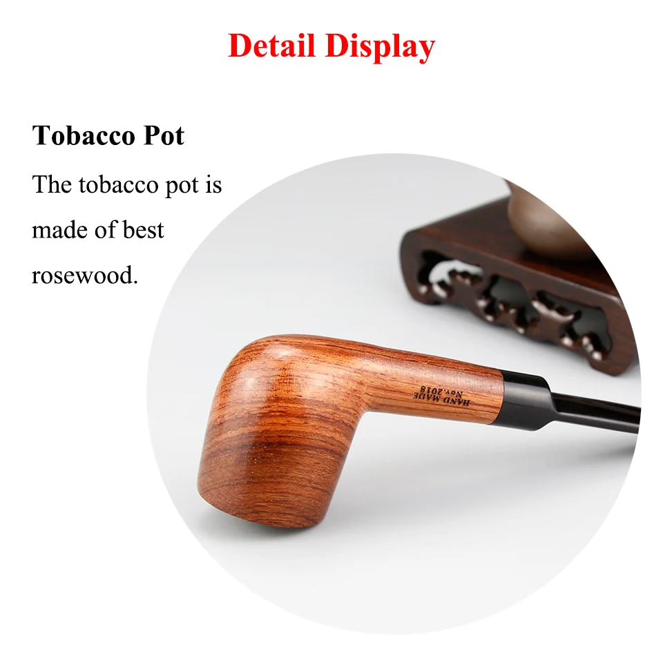 Classic Rosewood Smoking Pipe with Wood Holder 9mm filter Wooden Pipe Straight Tobacco Pipe 10 tools free