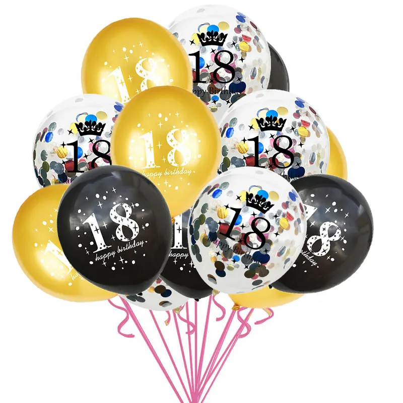 15 шт./компл. 18th с днем рождения воздушные шары Декор цвета: золотистый, серебристый конфетти, латексные шары для 18 лет, на день рождения, для праздника украшение