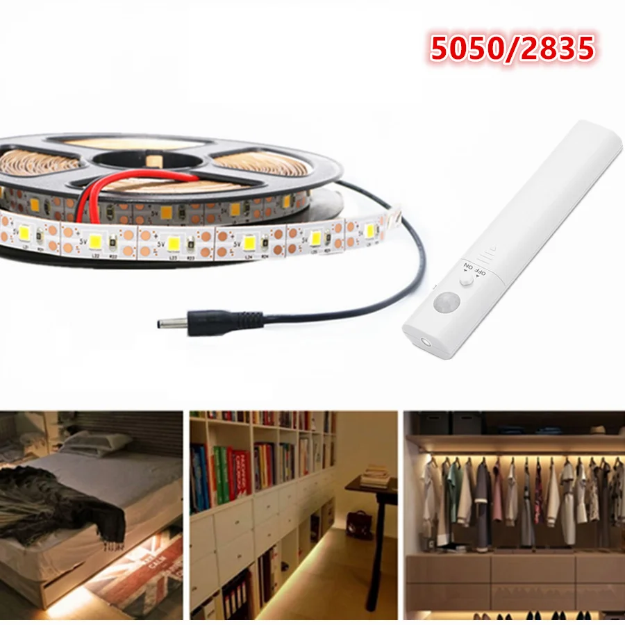 

PIR Motion Sensor Switch LED Strip Lighy 1M 2M 3M DC5V SMD 2835 5050 LED Under Bed Light Bedroom Night Lights White/Warm White