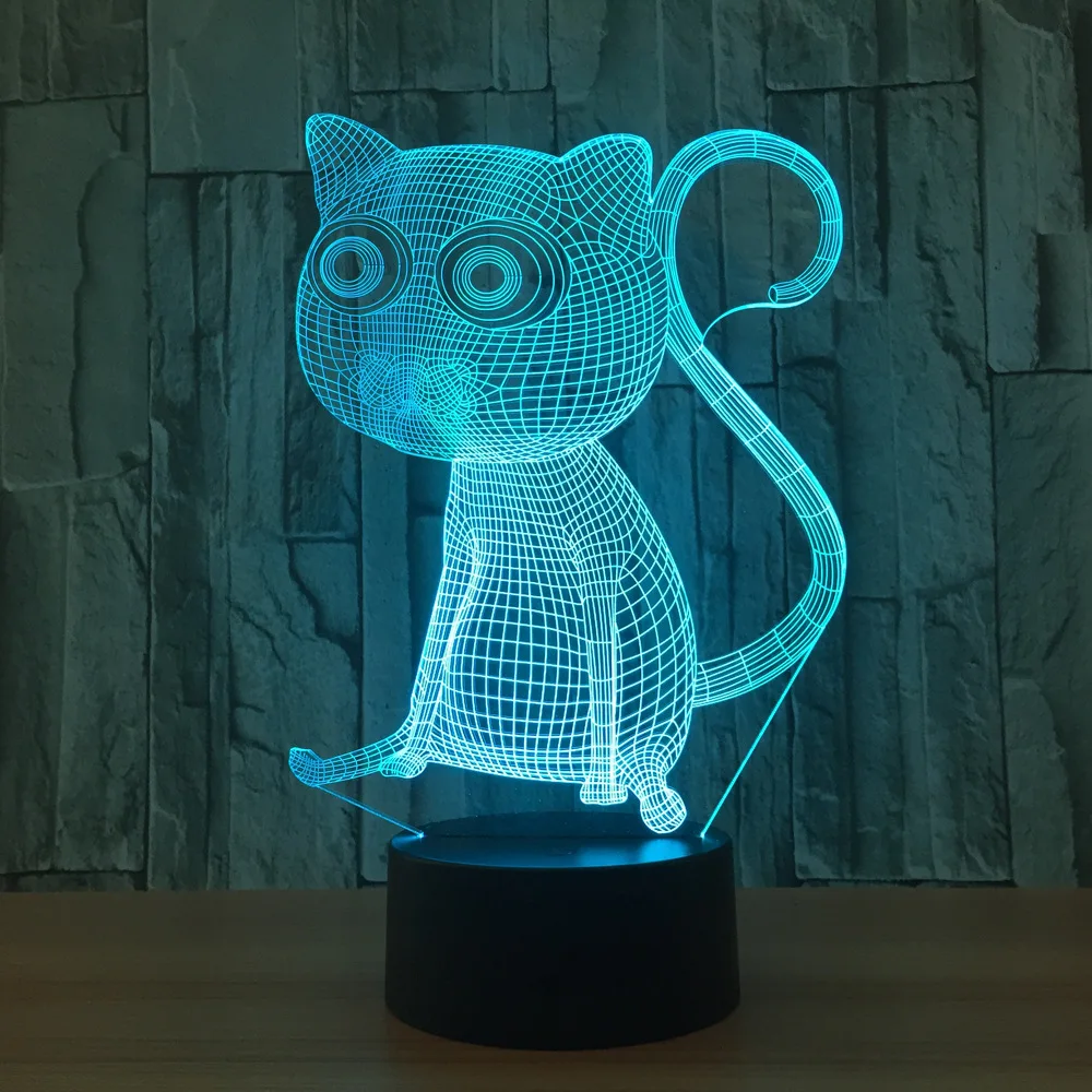 7 Color Lamp Big Eyed Cat 3d Visual Led Night Lights For Kids Touch Usb