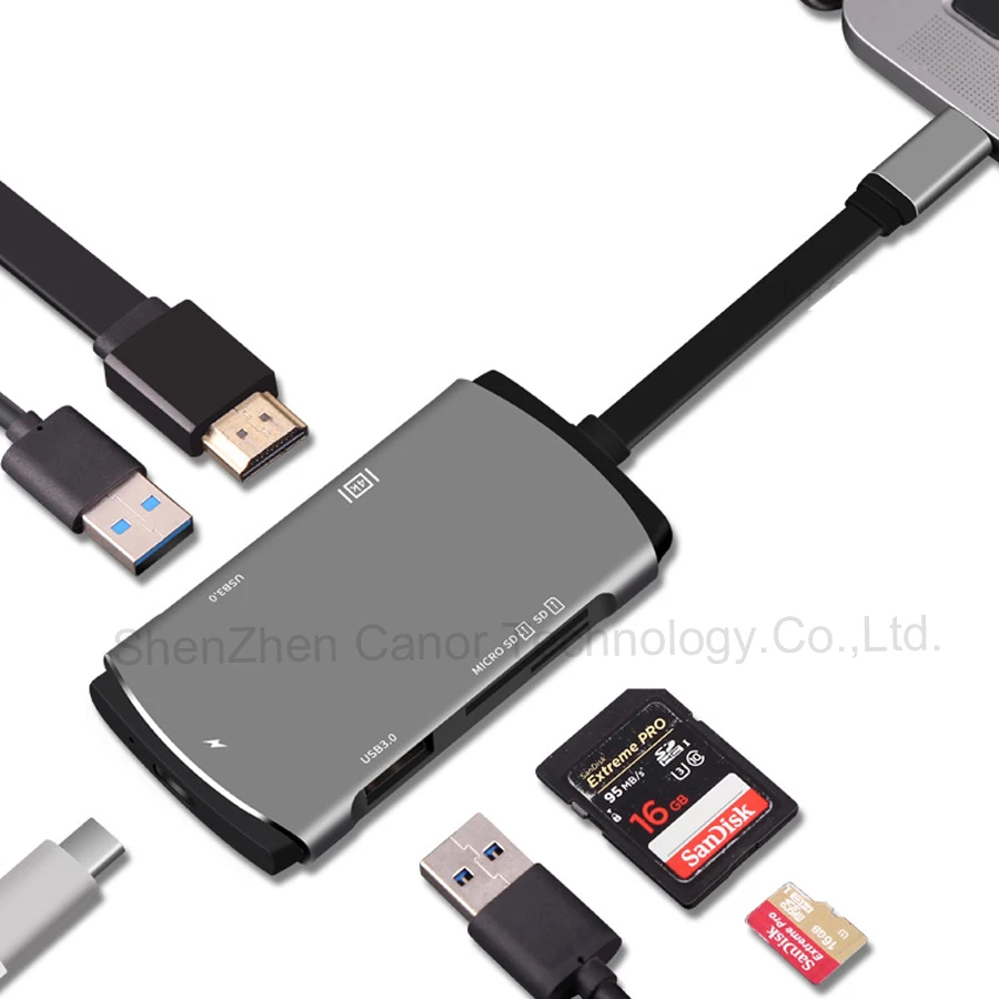 Новый концентратор type-c конвертер HDMI + зарядка USB 3 0 SD TF алюминиевый USB-C подходит