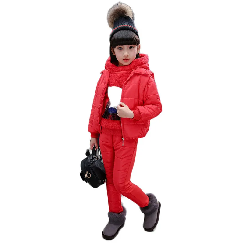 

2018 Autumn Winter Baby Girls Clothing Sets Children Cartoon Pattern Thick Warm Vest+Shirt+Pants 3Pcs Kids Down Cotton Suit G42