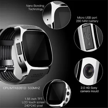 

Sports T8 Smart Watch Bluetooth Support SIM Card TF Card Camera Sleep Monitoring Health Monitor Pedometer t8 PK Q18 Smart Watch