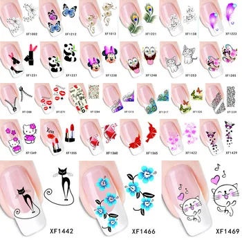 WUF 1 Sheet Optional Flower Bows Cat Etc Water Transfer Sticker Nail Art Decals Nails Wraps Temporary Tattoos Watermark Tools