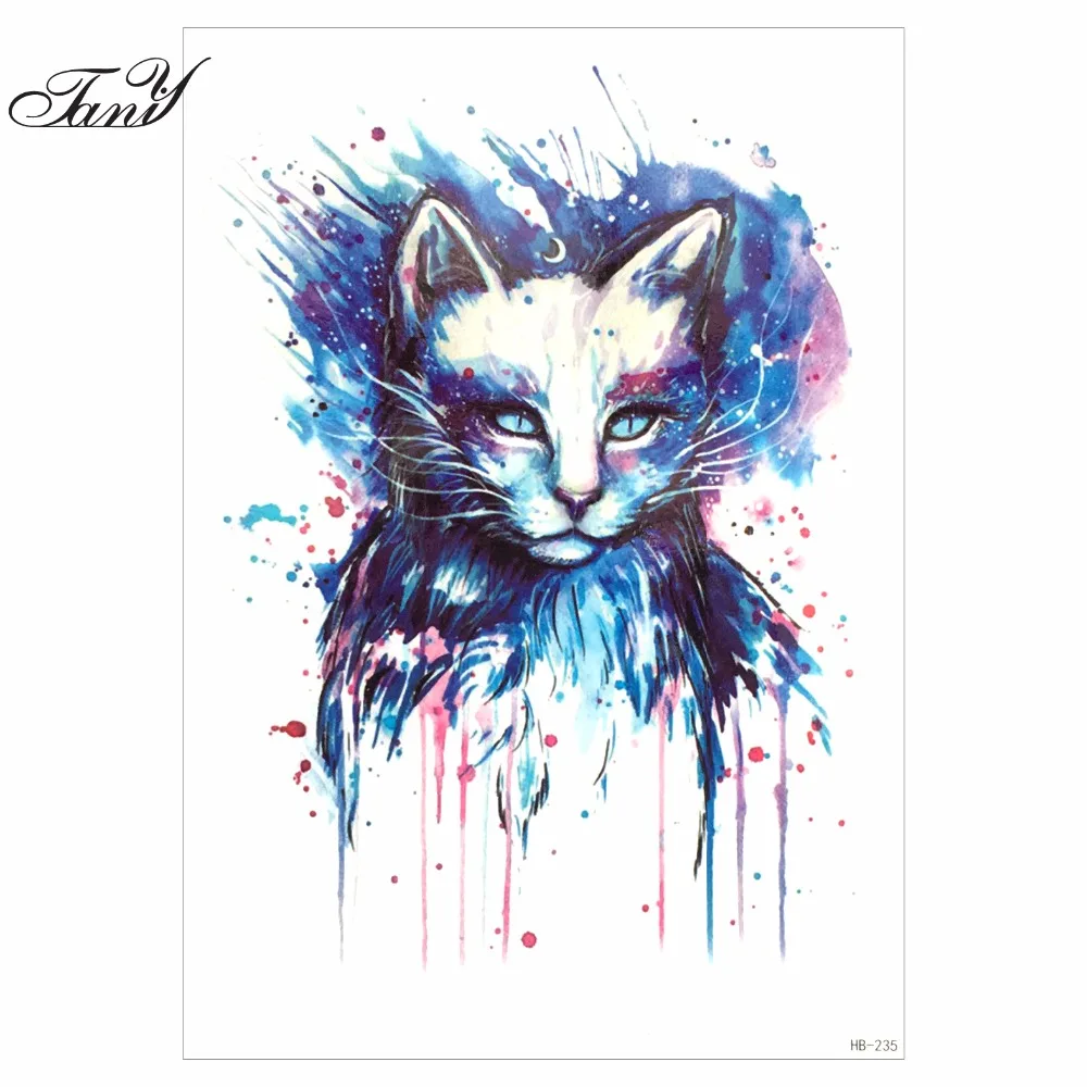 line Shop 1 pz Bellezza Blu Colorato Disegno Gatto Immagine Disegno Tatoo Impermeabile Tatuaggio Temporaneo per Braccio Art Autoadesivo Del Tatuaggio Del