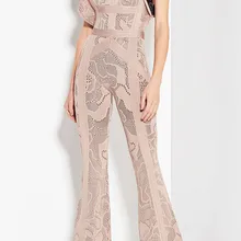 Высокое качество повязки ЖАККАРДОВЫЕ женские длинные модные прямые черные и бежевые вискоза комбинезон из спандекса Знаменитостей Сексуальный Комбинезон