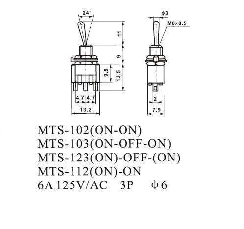 5 шт./лот миниатюрный тумблер MTS-102 SPDT 6A 125VAC/3A 250VAC Мини рычаг переключателя 3 Pin ВКЛ/вкл высокое качество