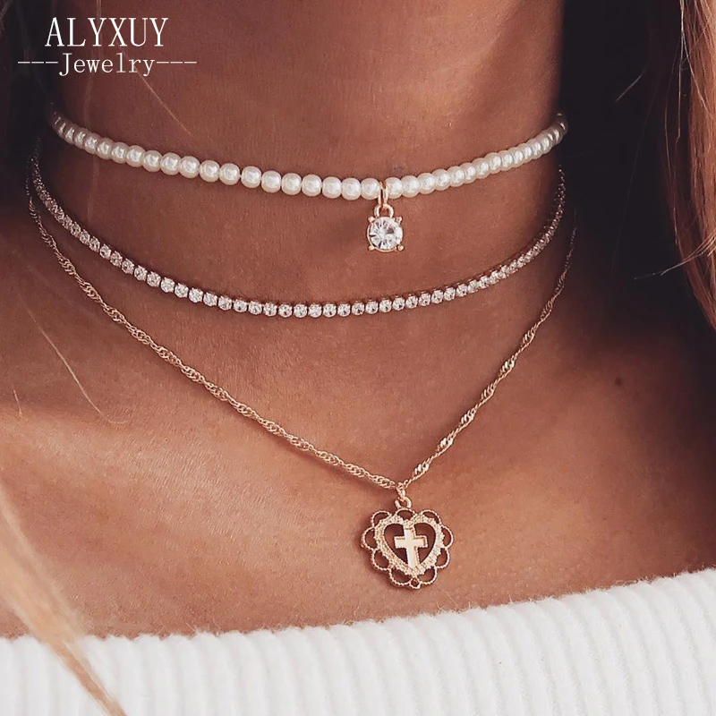 

New fashion trendy multilayer pearl choker necklace set women girl jewelry gifts N0040