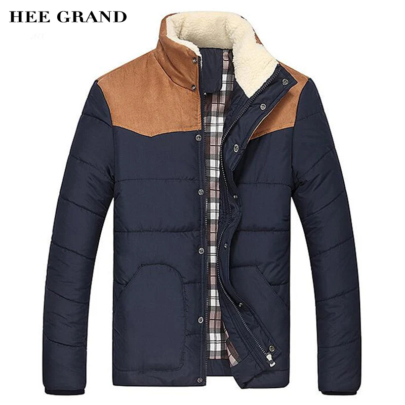 ФОТО HEE GRAND New Design Men Coat Winter Splicing Cotton-Padded  Coat Stand Collar Plus Size M-XXXL High Quality Hot Sale MWM1340