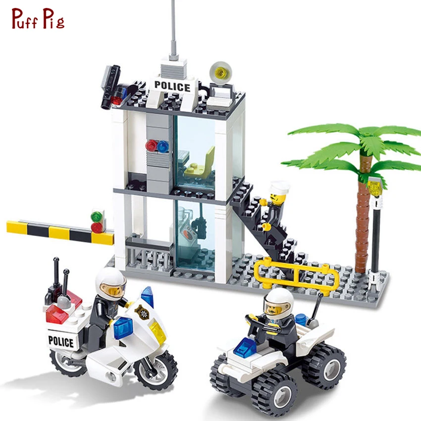 

193pcs City Police Station Building Blocks Legoingly 3D Motorcycle Traffic Center City Blocks Brinquedos Toys Children