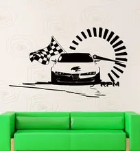Coche de carreras Nascar Racing Speed Wiht Comprobar Bandera Tatuajes de Pared arte Tatuajes de Pared de Vinilo Pegatinas Home Dormitorio Decoración de Estilo de Moda M-75