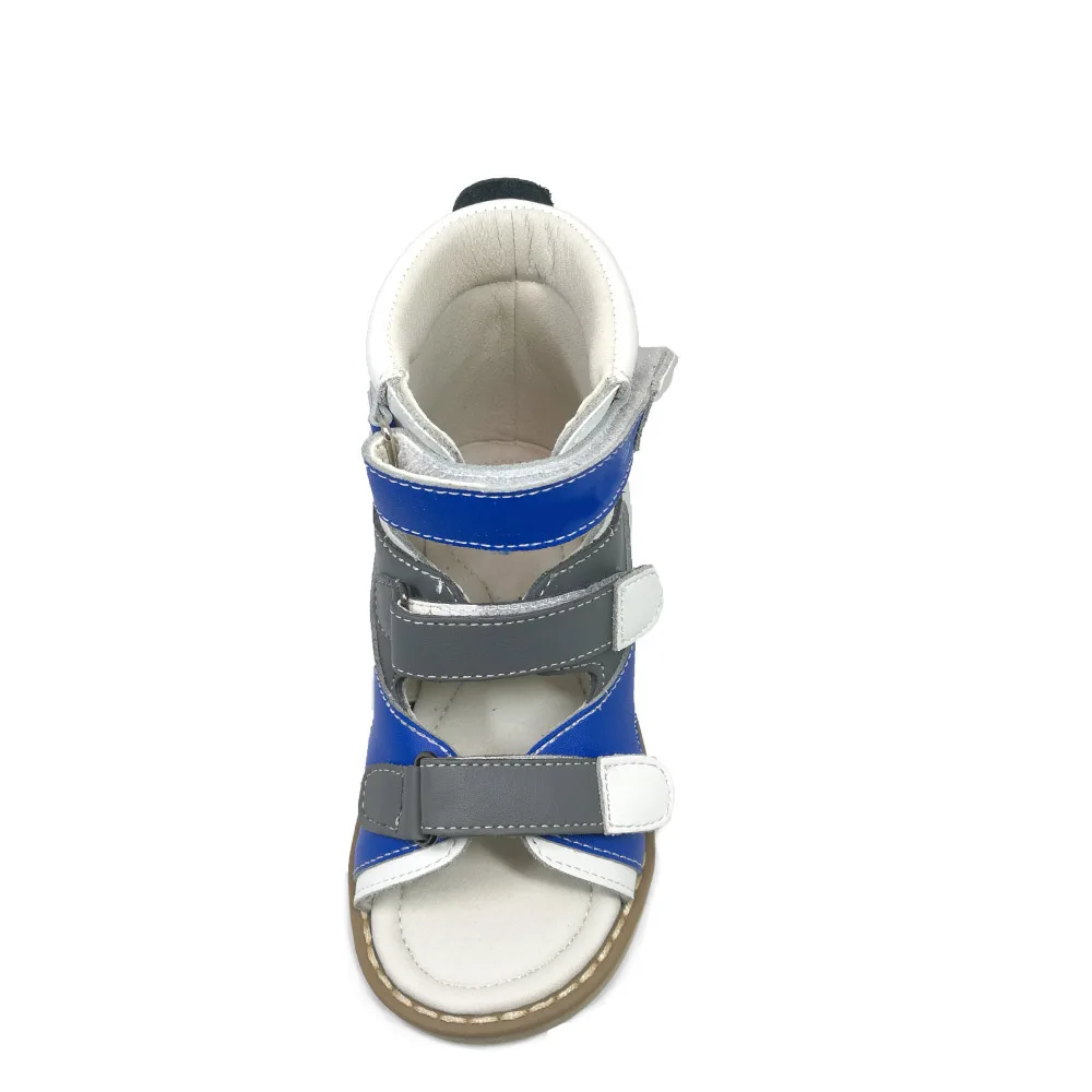 Toddler Boys Genuine Split Leather Orthopedic Mixed Blue and white Sandals Shoes Children Summer Orthopedic Shoes for Kids