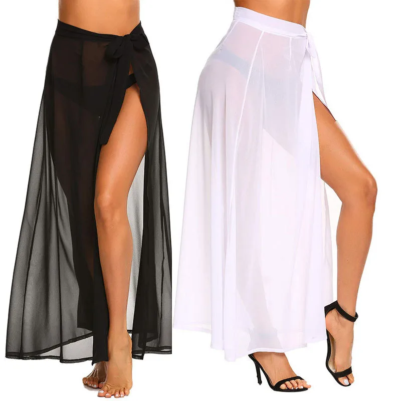 

2019 Cover Up Beach Women Dress Bikini Cover Ups Pure Black White Bathing Suit Women Swimsuit zaful Beachwear Wrap Mesh Skirt