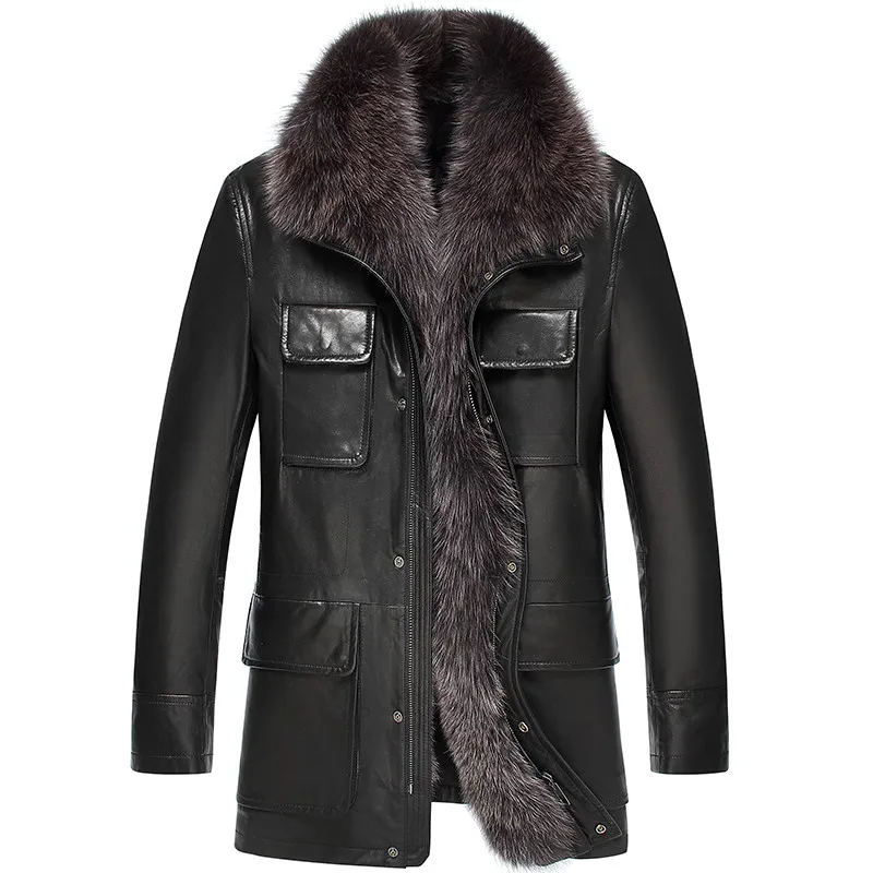 AYUNSUE кожаная куртка зимняя куртка с воротником из меха лисы мужская куртка из натуральной козьей кожи пальто размера плюс Chaqueta Hombre LSY069326 MY1366