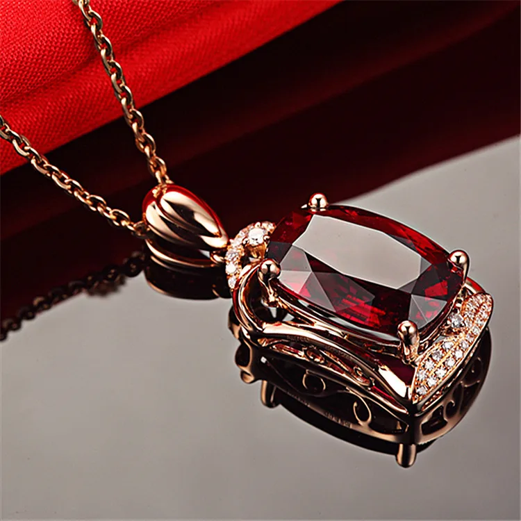 MOONROCY розовое золото цвет подвеска с красным кристаллом цепи ожерелье ювелирные изделия с чокерами для женщин девочек Прямая поставка ювелирных изделий