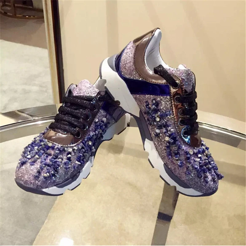 Punta Cordones Redonda 40 Zapatillas claro azul De Diseñador azul As Para Malla Zapatos 2018 Cielo Casual Cristal Lujo marrón Show Cuero Cómodos Mujer Cordón Con Snerkers negro CwZga8