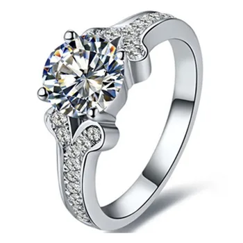 

Genuine White Gold Ring Moissanite Test Positive 1CT Synthetic Carbon Ring Engagement Jewelry for Women AU585 Brand Ring G585