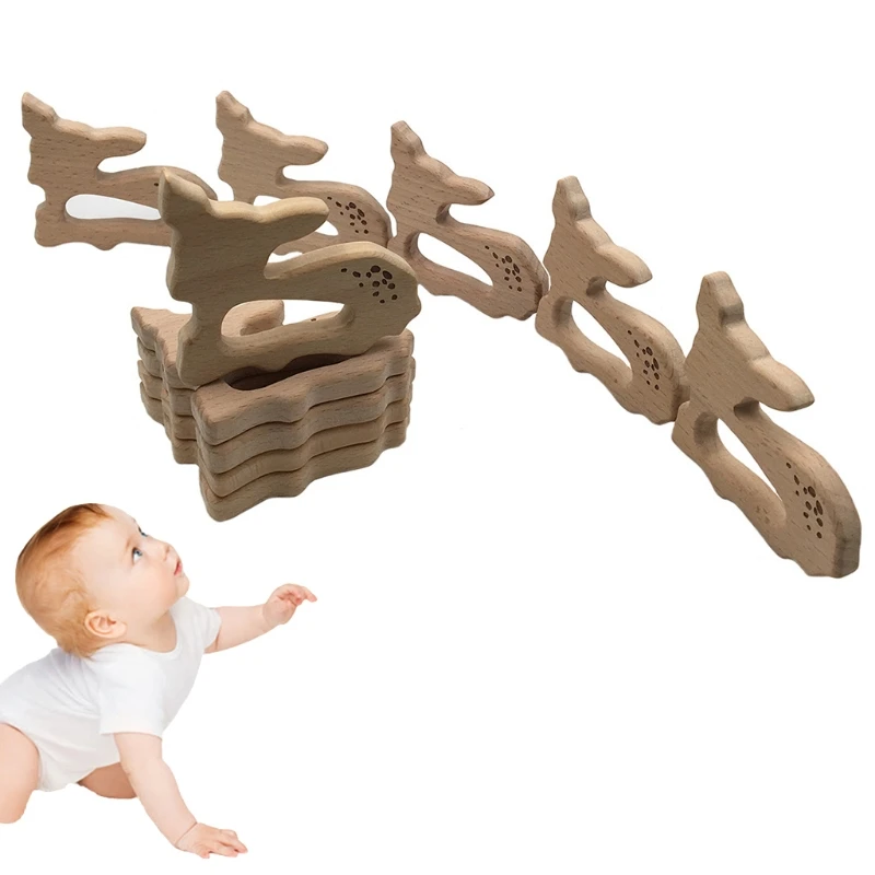 1 шт. Детские Прорезыватель животных Олень в форме зубные кольца для детей Натуральный Деревянный игрушка органический жевать для ребенка