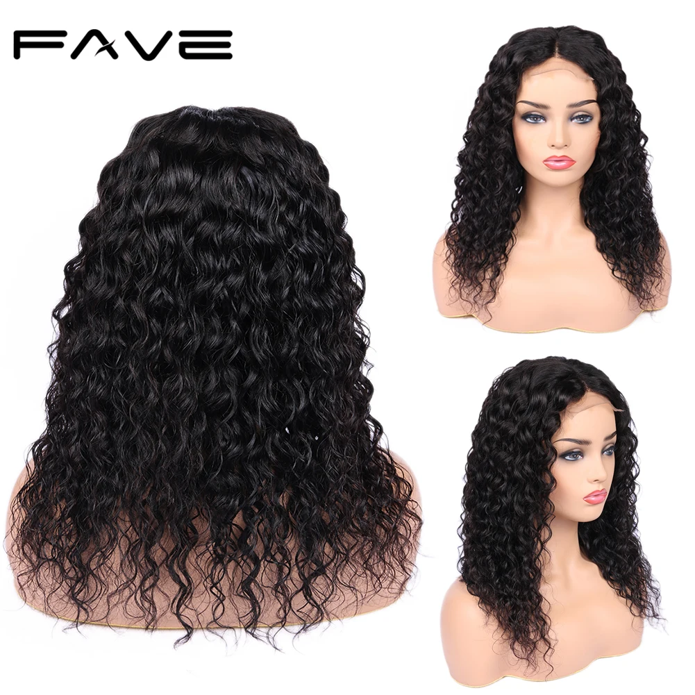 

Water Wave 4*4 Lace Closure Human Hair Wigs L/M/R Part Glueless Brazilian Remy Wigs With 150% Density For Black Women FAVE Hair