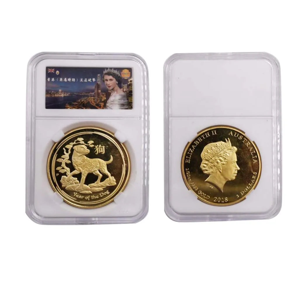 

Australia 5 Dollars 2018 Challenge Gold Plated Coin Commemorative the Year of Dog Golden Coin for New Year Gifts with Box
