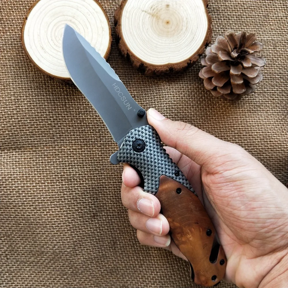 HDCSUN x50 CS GO carbon fiber+rosewood Folding knife cold steel ganzo Tactical huntingknive camping survival Pocket Knife tool