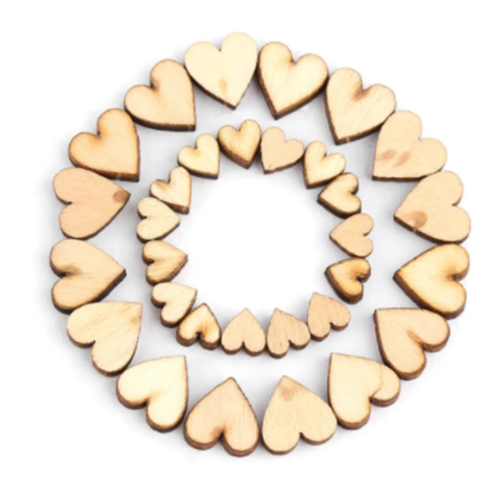 

100Pcs 4-Size Craft Rustic Wooden Love Hearts Wedding Party Table Scatter Decoration Scrapbooking Accessories