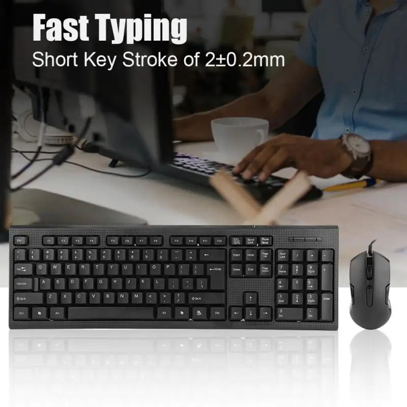 Wired Keyboard Mouse Combo Fast Typing 3D Scroll Wide Compatibility