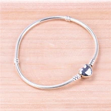 Серебряные амулеты, базовые браслеты для женщин, любовь, сердце, форма, застежка, зажим, змейка, цепь, сделай сам, бусина, шарм, DPB086