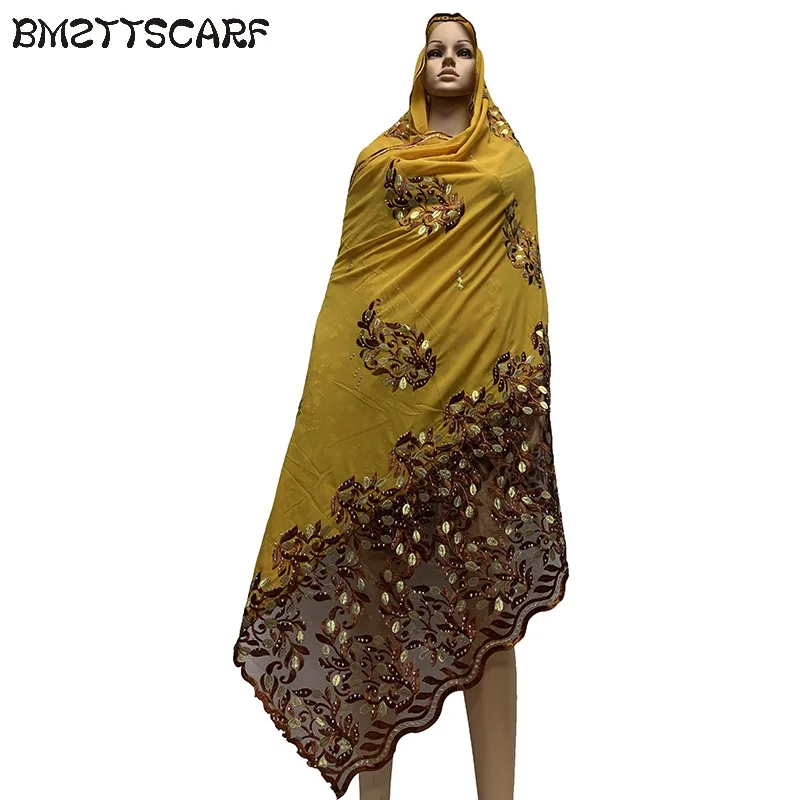 

High Quality Chiffon Scarf mulim women embroidery chiffon splice tulle material big size scarf for shawls BM740