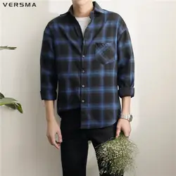 Versma 2017 Демисезонный в Корейском стиле Harajuku ulzzang GD рубашки в клетку Для мужчин модные Повседневное Винтаж BF Slim Fit с длинным рукавом мужские