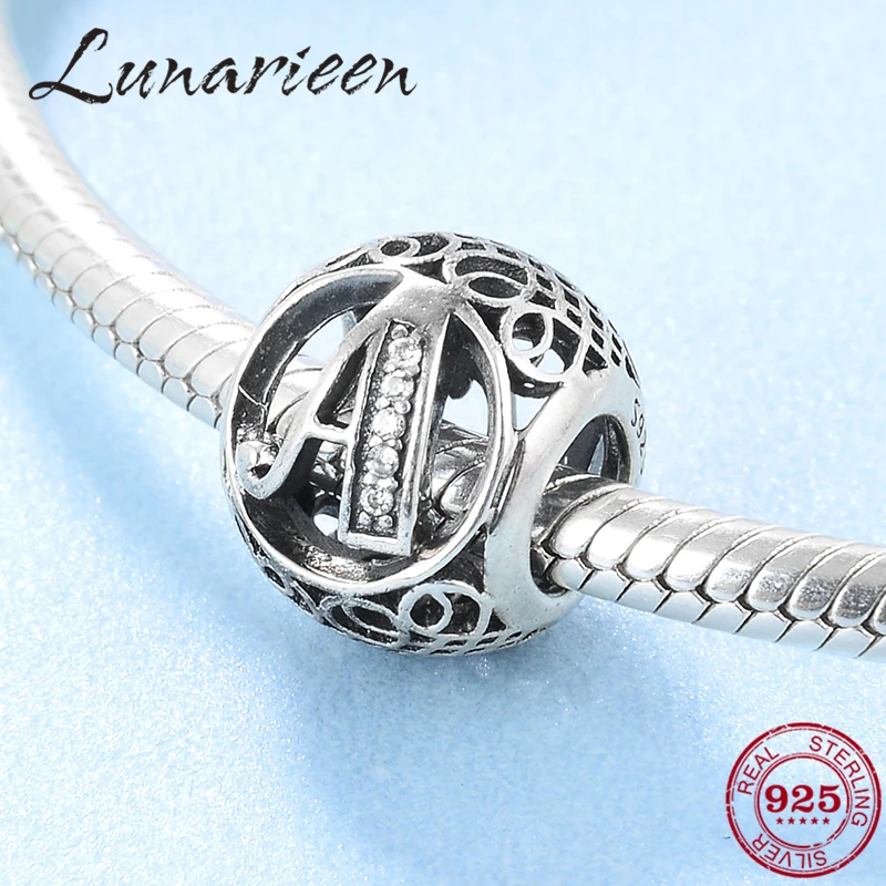 

New 925 Sterling Silver Fashion DIY transparent zircon letter A beads Fit Original Pandora Charms Bracelets making