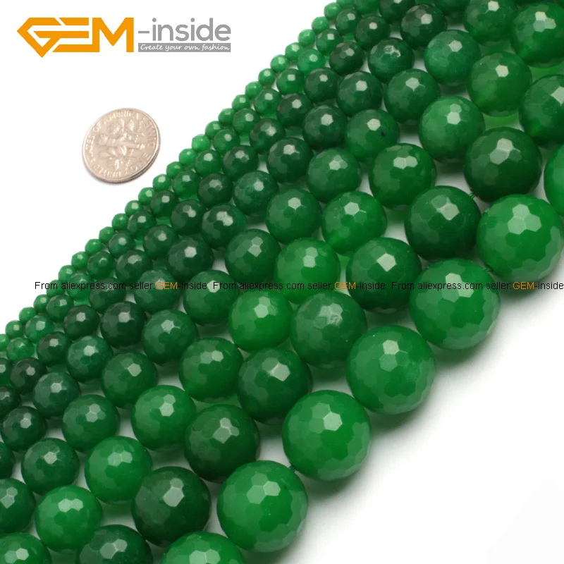 Round Faceted Green Jade Beads Fashion Jewelry Bea...