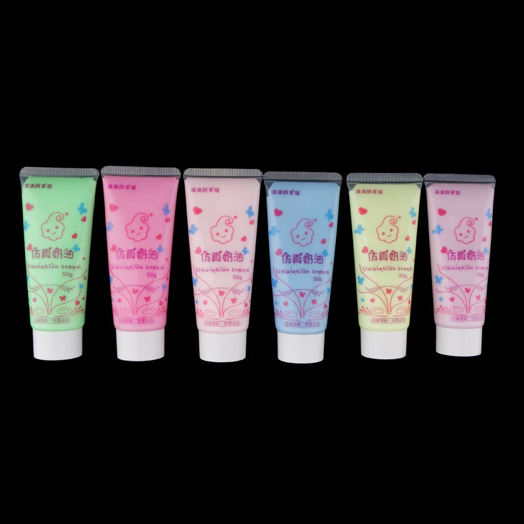 6pcs Colorful Simulation Cream Glue Gel Resin Glue for DIY Phone Case Charms Cabochons Deco Kit Stickers - 50g/Color