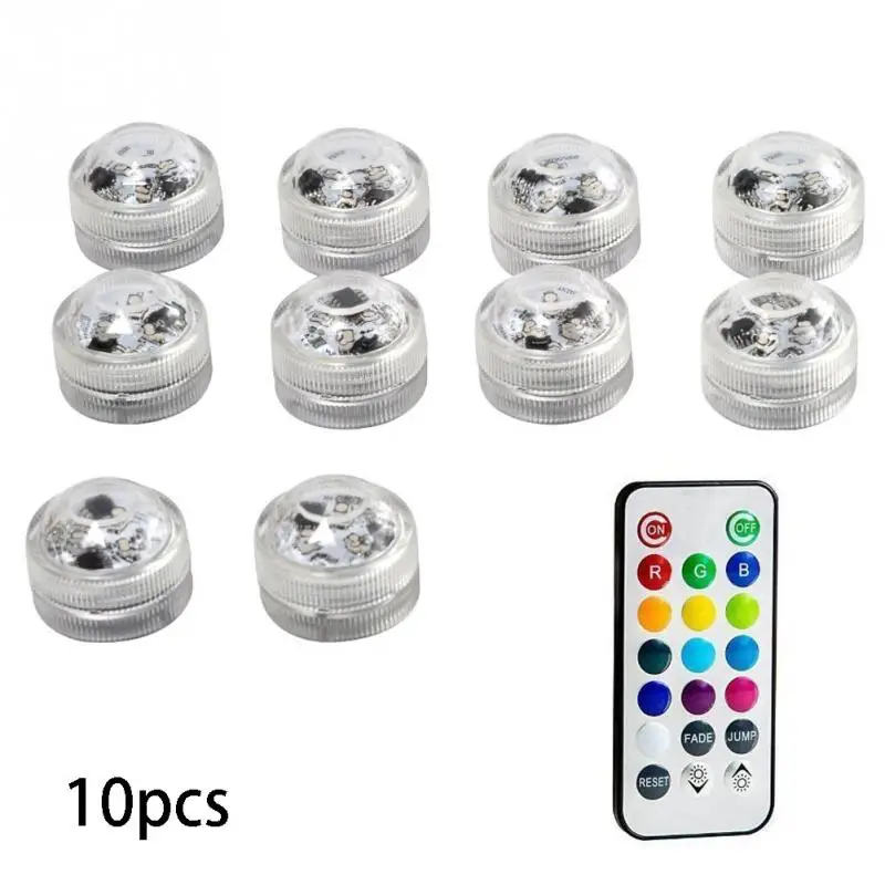 

10 PCS Submersible LED Underwater Lights Waterproof RGB Colorful Remote Control Wireless Vase Light Party Wedding Pool Light