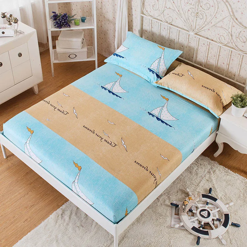 100 Cotton Modern Elastic Bed Sheet Queen Size Navigation Flower Pattern Comfortable Sleep