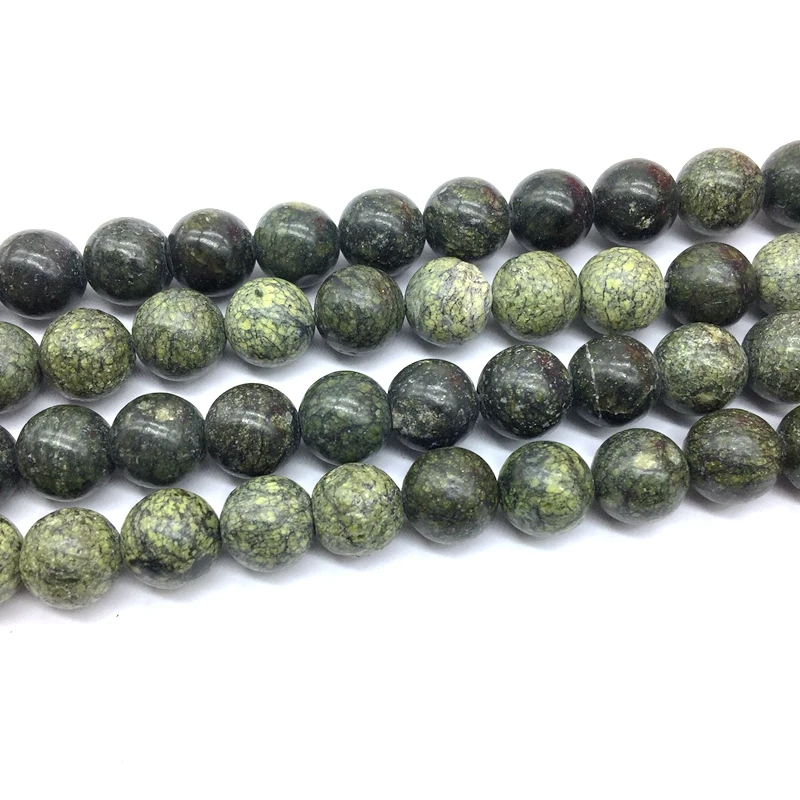 Natural Russian Serpentine Stone Smooth Round Beads Strings 6 mm 8 mm 10 mm 12 mm For DIY Jewelry Making