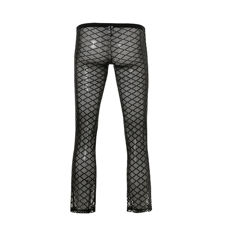 Fashion Grid Fishnet Men Sexy See Through Lounge Pants Gay Male Funny Sheer Long Pajama Bottoms Comfortable Sleep Bottoms