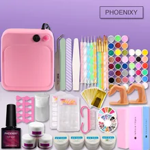 Набор для ультрафиолетовой обработки ногтей набор с лампой для дизайна ногтей маникюрный педикюр набор УФ кисти подсказки 42 шт набор с мерцающей пудрой набор для акриловых ногтей