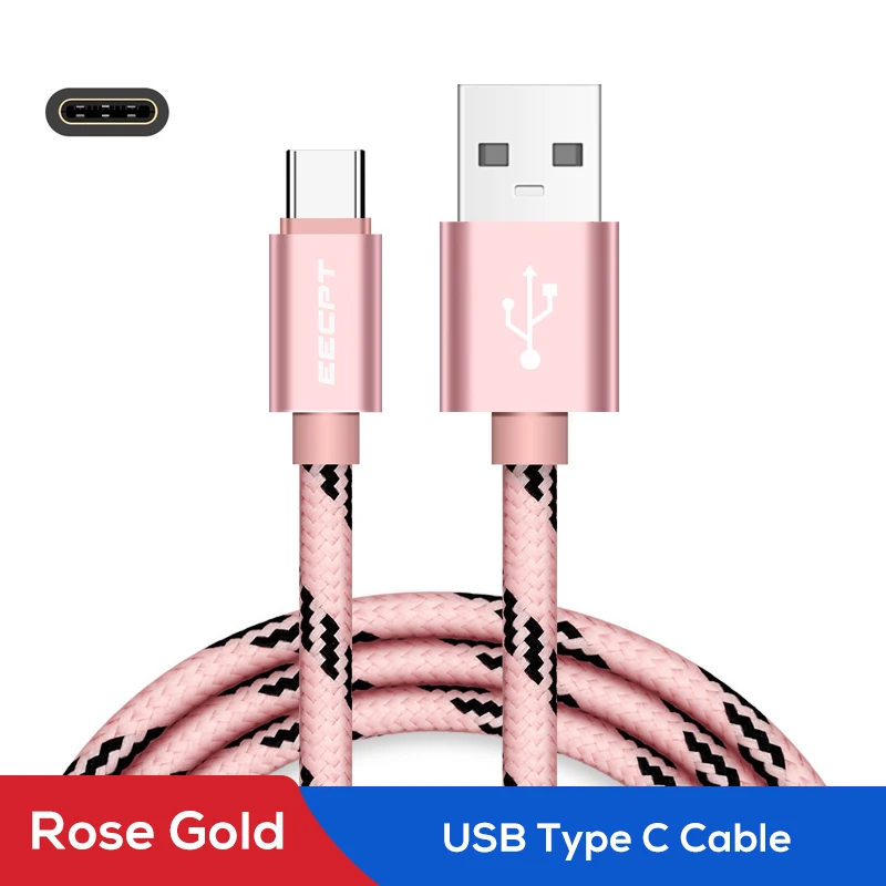Кабель usb type-C EECPT для samsung S9 S8 Xiaomi mi 9 Red mi Note 7 USB-C, кабель для быстрой зарядки и передачи данных type-C, зарядный кабель для huawei - Цвет: Rose Gold