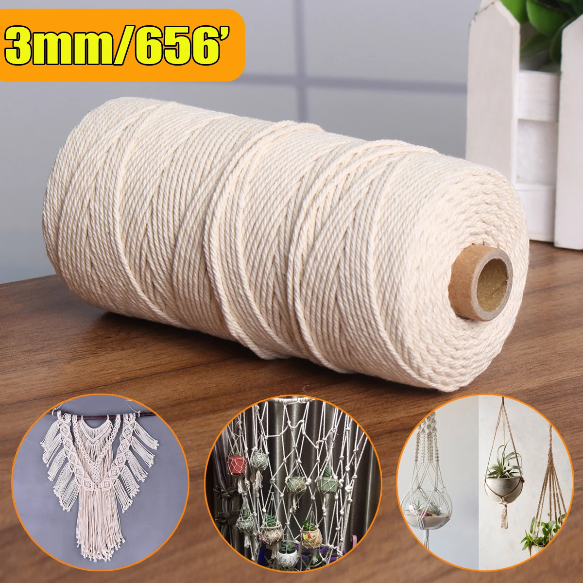 

1Pcs 2mm/3mm/5mm 100M/200M Length Beige Cotton Twisted Cord Handmade Bundle Rope Home Decor Crafts For Handmade DIY Craft