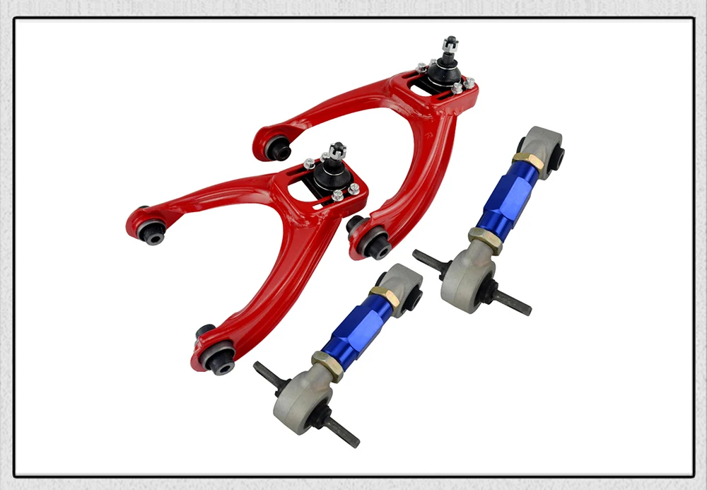 PQY передний верхний рычаг управления труба Развал Комплект для 96-00 CIVIC LX DX EK EJ TUBULAR+ 92-00 Регулируемые задние развал руки красный