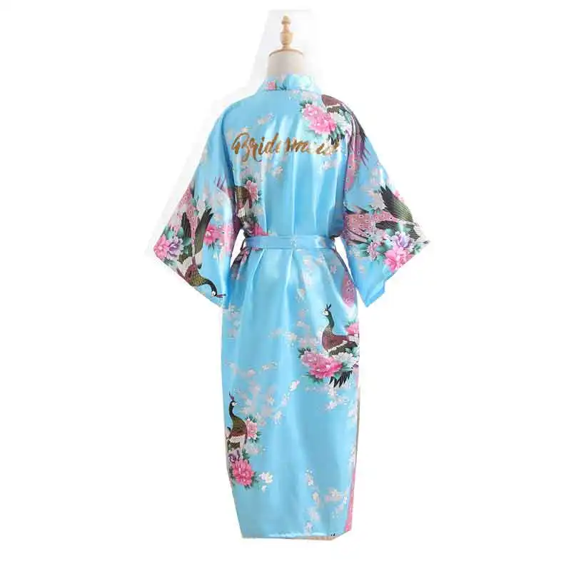 BZEL размера плюс, длинный халат для невесты, сексуальный принт, цветок, павлин, кимоно, халат, платье для невесты, подружки невесты, халаты для невесты, сексуальная одежда для сна - Цвет: blue