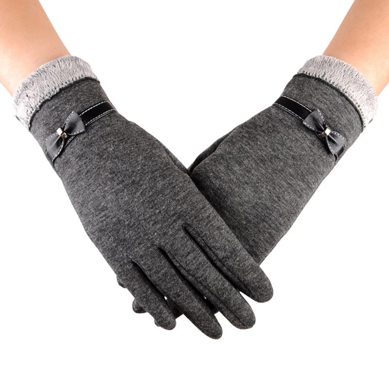 WmcyWell New Fashion Women Gloves Autumn Winter Cute Bow Warm Warmer Full Finger Mittens Women Cashmere Female Gloves