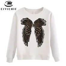 CIVICHIC стильная женская хлопковая Футболка с крыльями, весенне-осенняя одежда с блестками, Свободный пуловер, Бархатные Топы, футболка, однотонная одежда, WLT03