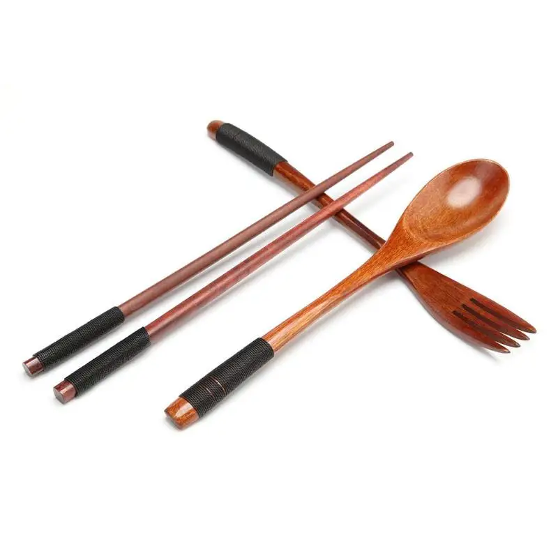 Япония Стиль Портативный деревянные палочки вилка, ложка, Посуда роскошный дизайн набор столовых приборов для путешествий