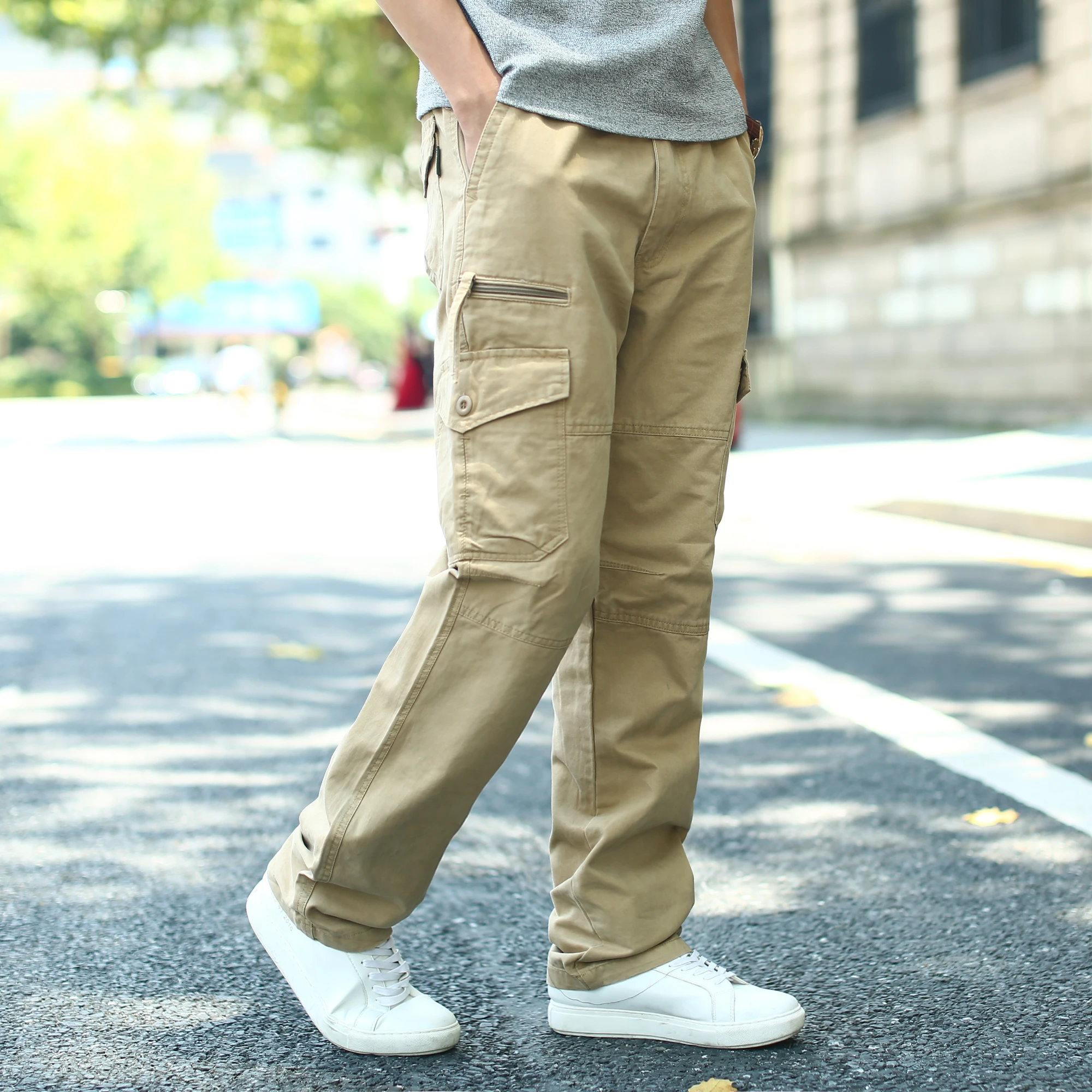 2017 Autumn Winter Men's Trousers with Multi Pocket Cargo Straight Pants Men Plus Size S 7XL 50