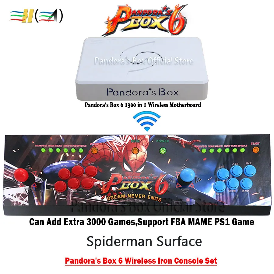 Pandora Box 6 1300 в 1 комплект беспроводной железной консоли 2 игрока джойстик кнопки контроллер может добавить 3000 игр fba mame ps1 3d игры