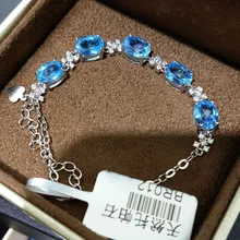 FLZB, ювелирные изделия 8.0CT вогнутый Овальный натуральный голубой топаз браслет стерлингового серебра 925 потрясающий бренд Новая девушка ювелирные изделия День святого Валентина