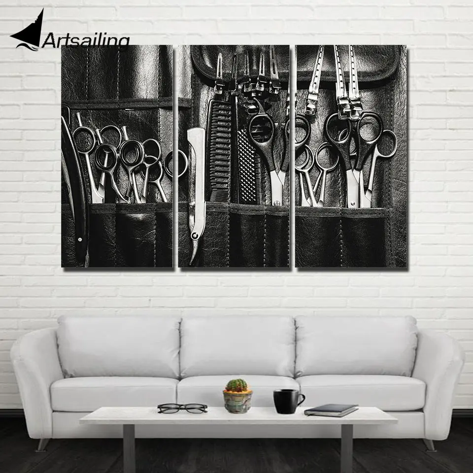 

ArtSailing 3 panel Canvas wall art Scissors Barber Supplies Modern home decoration pictures for living room posters cu-257
