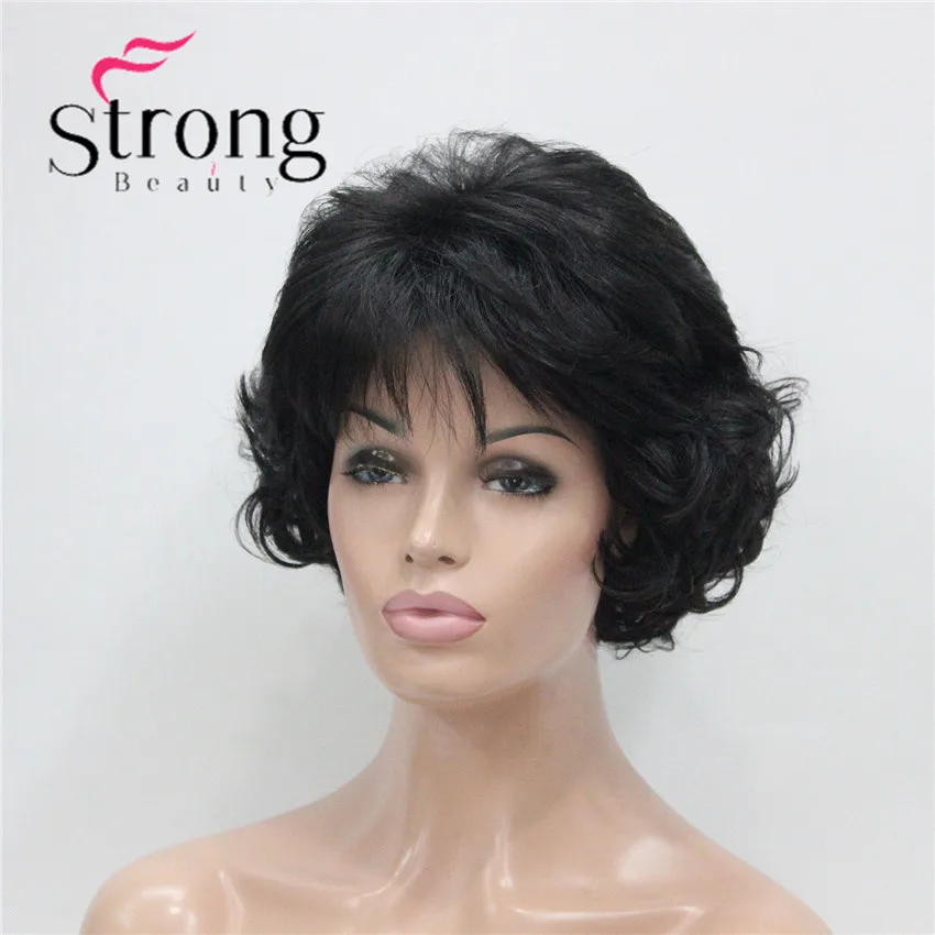 E-7125 #2New Wavy Curly Off Black Wig Short Synthetic Hair Full Women`s Wigs For Everyday (3)